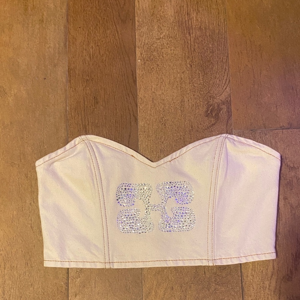 Ganni Cream Crop Top with Silver Embellishment